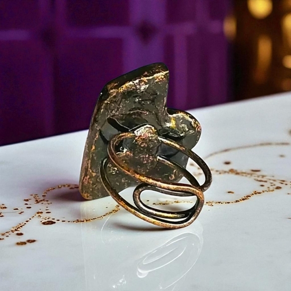 🆕️Boho Chic Labradorite & Amethyst Adjustable Copper Ring Rustic Vintage Style - Picture 14 of 16